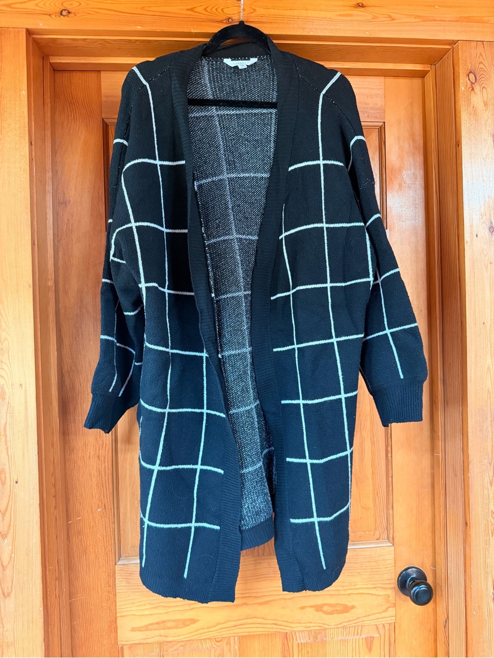 Time and Tru Black Cardigan with White Windowpane Grid